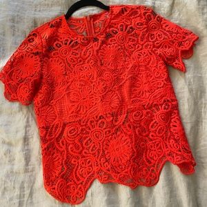 Karina Grimaldi bright red-orange lace top